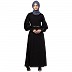 Elegant abaya with long cuff sleeves- Black